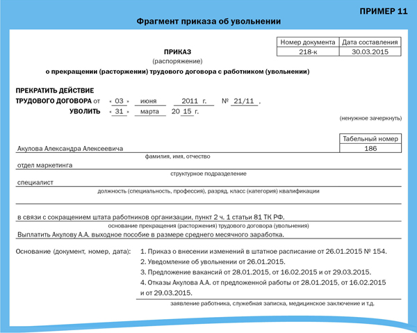 Компенсация при увольнении по сокращению