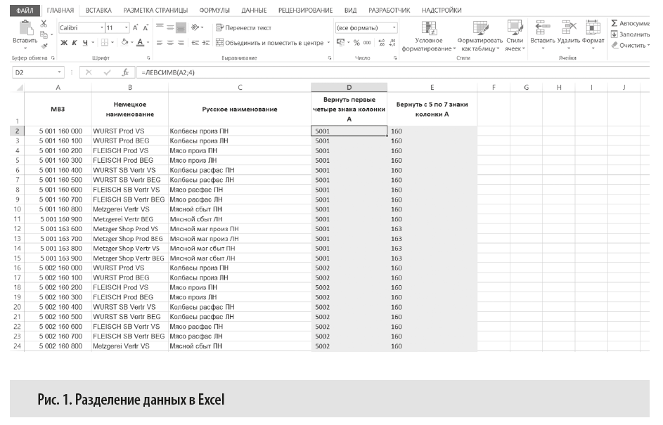 Как производят разделение данных в Excel