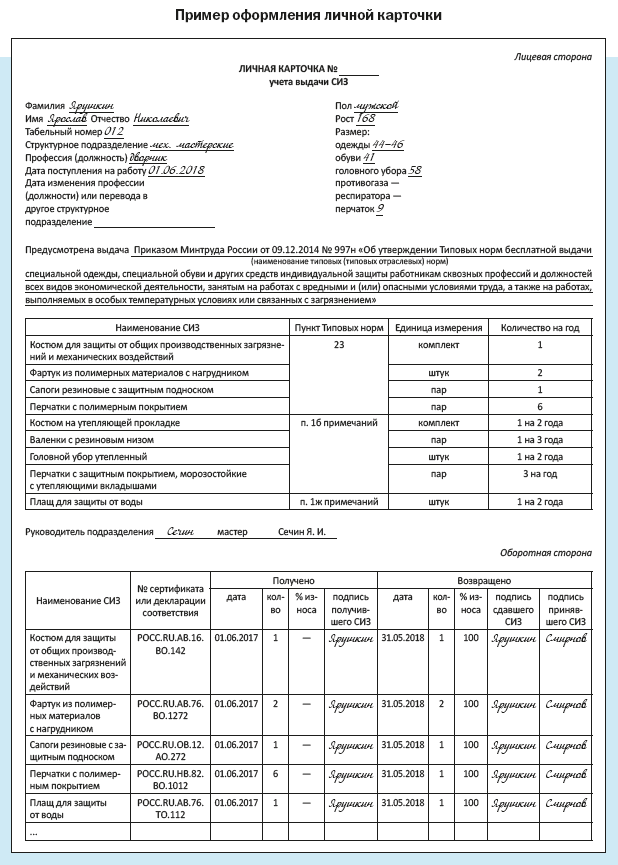 Образец заполнения карточки учета выдачи СИЗ. Ведение личных карточек учета выдачи СИЗ. Личная карточка учета СИЗ 2020. Личные карточки учета выдачи СИЗ работникам образец. Что является основой для выдачи сиз работникам