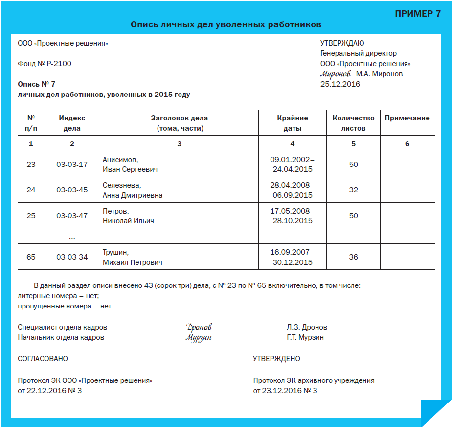 Образец заполнения описи личного дела работника. Опись личных дел уволенных сотрудников образец. Внутренняя опись дела сотрудника. Образец внутренней описи документов личного дела работника. Личное дело уволенного работника