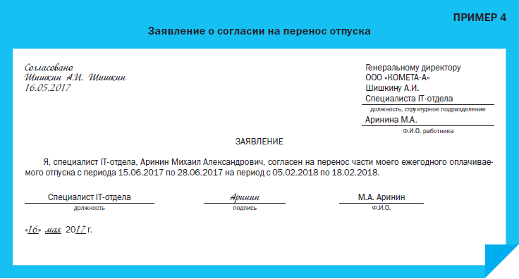 Уведомление об отпуске образец