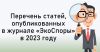 Перечень статей, опубликованных в журнале «ЭкоСпоры» в 2023 году